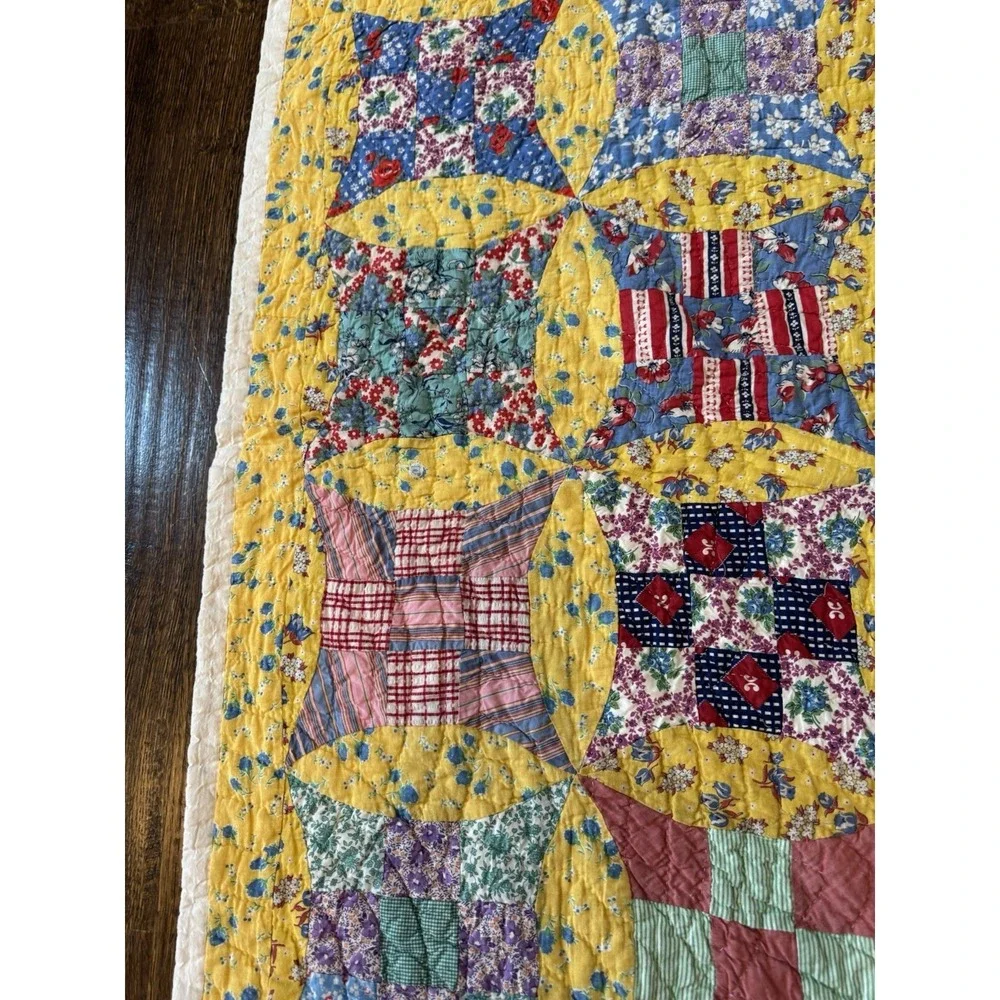 Vintage Handmade Patchwork Quilt Rob Peter to Pay Paul Twin 80x61 Hand Quilted
